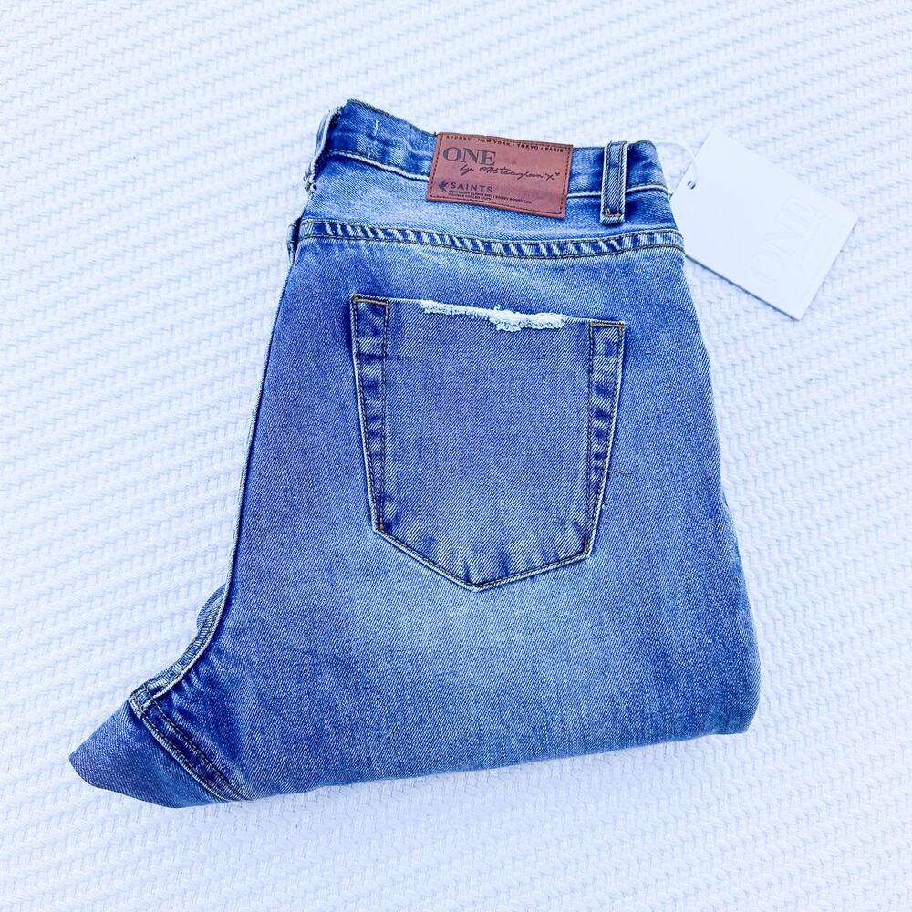 One Teaspoon Blue Muse Saints Denim Jeans Patches Size 26 NWT